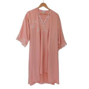 NEW Natori Peach Robe & Gown Set Mid-thigh Length Lace  Size Small‎